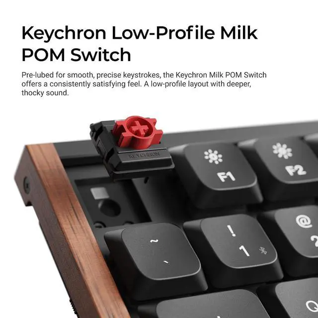 Alt view image 6 of 7 - Keychron K5 Ultra 8K Wireless Mechanical Keyboard, Full Size Low Profile RGB Keyboard with Knob, ZMK Programmable, 2.4GHz/Bluetooth/USB-C, Hot-Swappable Milk POM, PBT Keycaps for Mac/Windows, Black