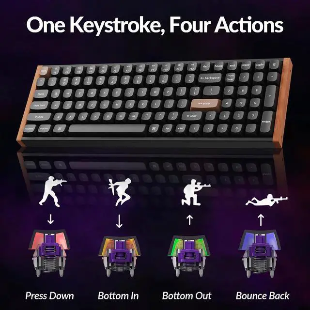 Alt view image 5 of 6 - Keychron K4 HE 96% Hall Effect Wireless Mechanical Keyboard + Ergonomic Wrist Rest, Magnetic Switches, Rapid Trigger, QMK/VIA, 2.4GHz/BT5.2/USB-C, RGB, Numpad, Mac/Windows/Linux, Black