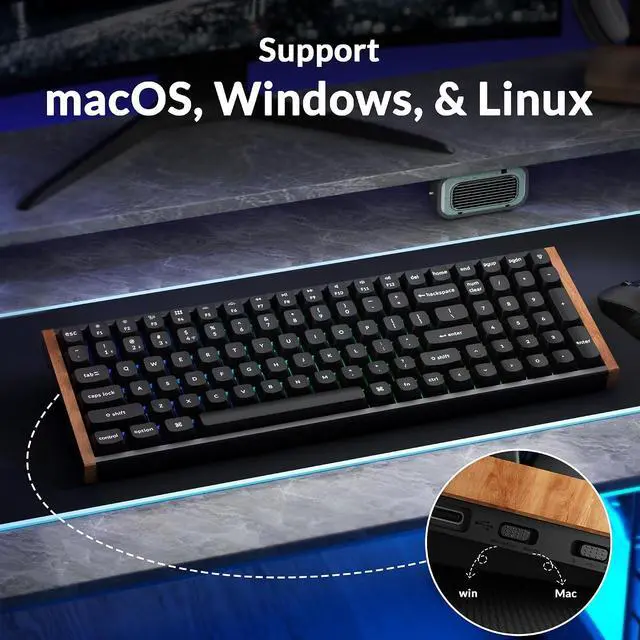 Alt view image 3 of 6 - Keychron K4 HE 96% Hall Effect Wireless Mechanical Keyboard + Ergonomic Wrist Rest, Magnetic Switches, Rapid Trigger, QMK/VIA, 2.4GHz/BT5.2/USB-C, RGB, Numpad, Mac/Windows/Linux, Black