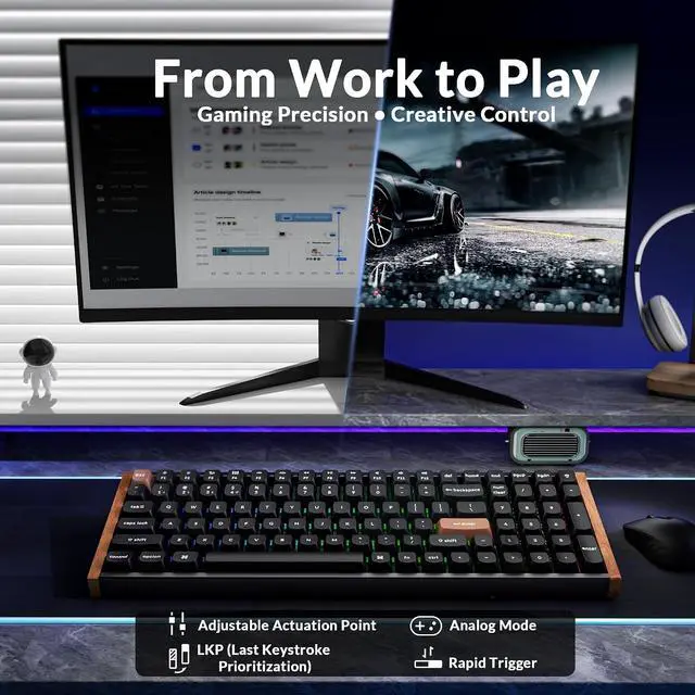 Alt view image 6 of 6 - Keychron K4 HE 96% Hall Effect Wireless Mechanical Keyboard + Ergonomic Wrist Rest, Magnetic Switches, Rapid Trigger, QMK/VIA, 2.4GHz/BT5.2/USB-C, RGB, Numpad, Mac/Windows/Linux, Black