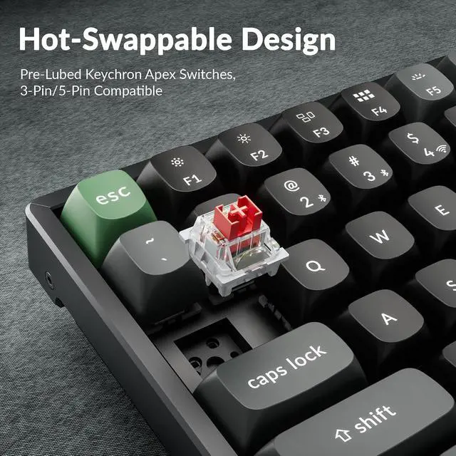 Alt view image 3 of 7 - Keychron K2 Ultra 8K 75% Wireless Mechanical Keyboard, Hot-Swappable Keyboard with Apex Red Switches, 760h Battery Life, Bluetooth/2.4GHz/Wired, PBT Keycaps, ZMK Programmable, RGB, Mac Windows Linux