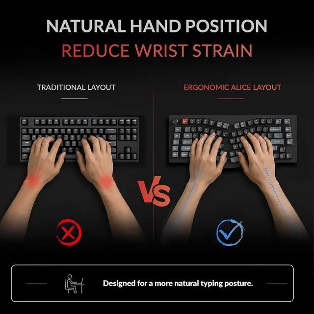 Alt view image 2 of 7 - Keychron V10 Ultra 8K Wireless Mechanical Keyboard, 75% Alice Ergonomic Layout, 8000Hz 2.4GHz/Bluetooth 5.3/USB-C Wired, Hot-Swappable ZMK Custom Keyboard with Knob for Mac & Windows