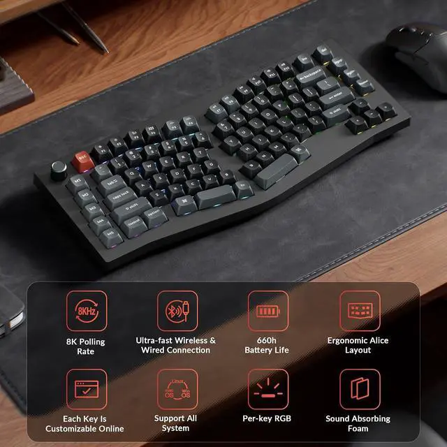 Alt view image 3 of 7 - Keychron V10 Ultra 8K Wireless Mechanical Keyboard, 75% Alice Ergonomic Layout, 8000Hz 2.4GHz/Bluetooth 5.3/USB-C Wired, Hot-Swappable ZMK Custom Keyboard with Knob for Mac & Windows