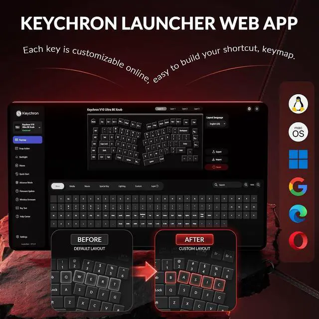 Alt view image 5 of 7 - Keychron V10 Ultra 8K Wireless Mechanical Keyboard, 75% Alice Ergonomic Layout, 8000Hz 2.4GHz/Bluetooth 5.3/USB-C Wired, Hot-Swappable ZMK Custom Keyboard with Knob for Mac & Windows