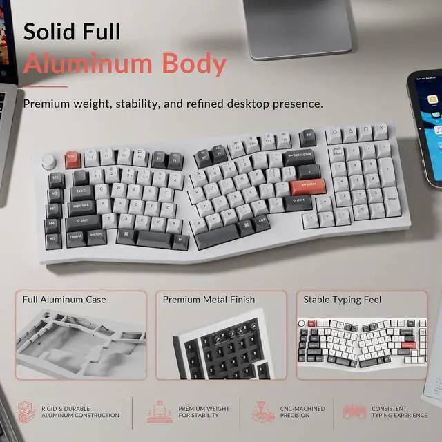 Alt view image 4 of 7 - Keychron Q13 Ultra 8K Wireless Mechanical Keyboard, White 96% Alice Ergonomic Keyboard with Numpad, Full Aluminum RGB Custom Keyboard, Hot-Swappable Silk POM Switch for Mac Windows Linux