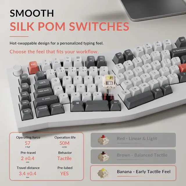Alt view image 6 of 7 - Keychron Q13 Ultra 8K Wireless Mechanical Keyboard, White 96% Alice Ergonomic Keyboard with Numpad, Full Aluminum RGB Custom Keyboard, Hot-Swappable Silk POM Switch for Mac Windows Linux