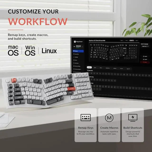 Alt view image 7 of 7 - Keychron Q13 Ultra 8K Wireless Mechanical Keyboard, White 96% Alice Ergonomic Keyboard with Numpad, Full Aluminum RGB Custom Keyboard, Hot-Swappable Silk POM Switch for Mac Windows Linux