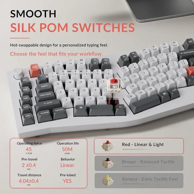 Alt view image 6 of 7 - Keychron Q13 Ultra 8K Wireless Mechanical Keyboard, White 96% Alice Ergonomic Keyboard with Numpad, Full Aluminum RGB Custom Keyboard, Hot-Swappable Silk POM Switch for Mac Windows Linux