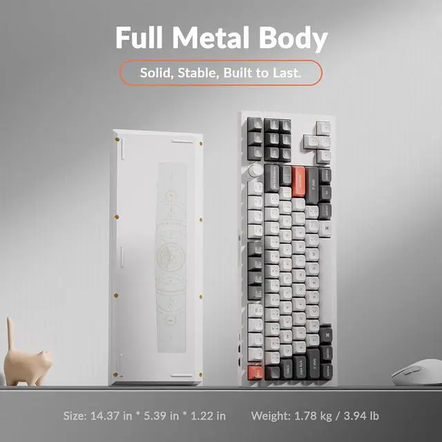 Alt view image 7 of 7 - Keychron Q3 Ultra Wireless Mechanical Keyboard 8KHz Polling Rate, TKL 2.4G/Bluetooth 5.3/Wired Up to 660 Hours Long Battery Life, Hot-Swappable Aluminum RGB Gaming ZMK for Mac/Windows/Linux-White