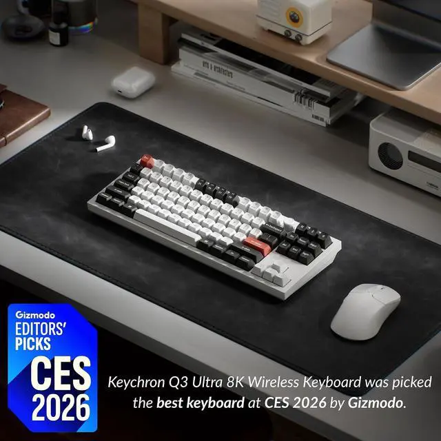 Alt view image 2 of 7 - Keychron Q3 Ultra Wireless Mechanical Keyboard 8KHz Polling Rate, TKL 2.4G/Bluetooth 5.3/Wired Up to 660 Hours Long Battery Life, Hot-Swappable Aluminum RGB Gaming ZMK for Mac/Windows/Linux-White