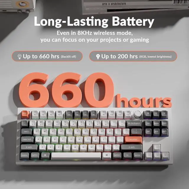 Alt view image 5 of 7 - Keychron Q3 Ultra Wireless Mechanical Keyboard 8KHz Polling Rate, TKL 2.4G/Bluetooth 5.3/Wired Up to 660 Hours Long Battery Life, Hot-Swappable Aluminum RGB Gaming ZMK for Mac/Windows/Linux-White
