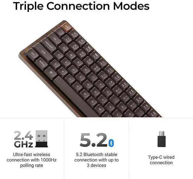 Alt view image 2 of 7 - Keychron K3 Max Wireless Hot-swappable RGB Backlight Brown Switch - Black (Special Edition)