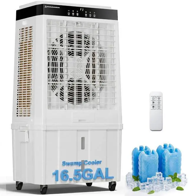 Main image of 45" Large Swamp Cooler,5100 CFM Evaporative Air Cooler,16.5 Gal Water Tank Portable Air Cooler,120°Oscillation with Remote Control,12H Timer,3 Modes & Wind Speeds for Outdoor Indoor Use,White