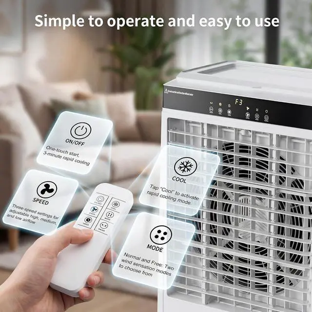 Alt view image 4 of 7 - 45" Large Swamp Cooler,5100 CFM Evaporative Air Cooler,16.5 Gal Water Tank Portable Air Cooler,120°Oscillation with Remote Control,12H Timer,3 Modes & Wind Speeds for Outdoor Indoor Use,White