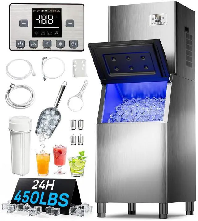 Main image of Commercial Ice Maker Machine 450Lbs/24H with 250Lbs Storage, Self-Cleaning Mode, Industrial Ice Machine, Ice Ready in 7-15 min, Stainless Steel Ice Maker for Bar/Cafe/Restaurant/Business
