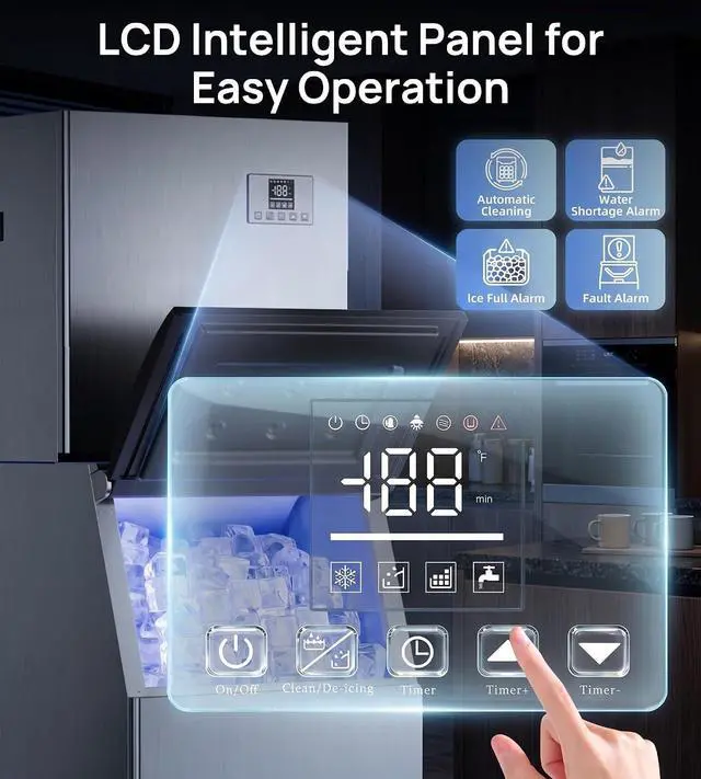 Alt view image 6 of 7 - Commercial Ice Maker Machine 450Lbs/24H with 250Lbs Storage, Self-Cleaning Mode, Industrial Ice Machine, Ice Ready in 7-15 min, Stainless Steel Ice Maker for Bar/Cafe/Restaurant/Business
