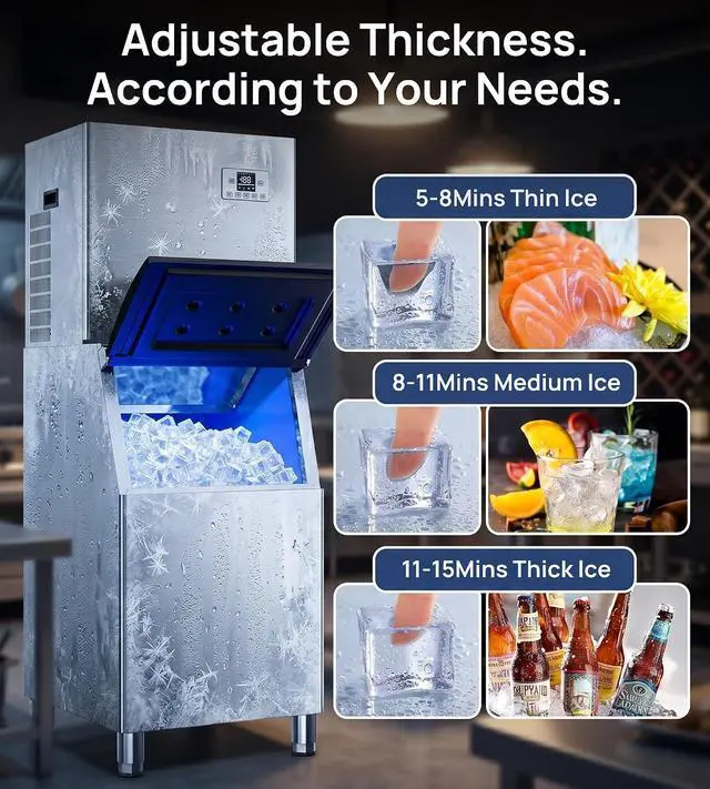 Alt view image 5 of 7 - Commercial Ice Maker Machine 450Lbs/24H with 250Lbs Storage, Self-Cleaning Mode, Industrial Ice Machine, Ice Ready in 7-15 min, Stainless Steel Ice Maker for Bar/Cafe/Restaurant/Business