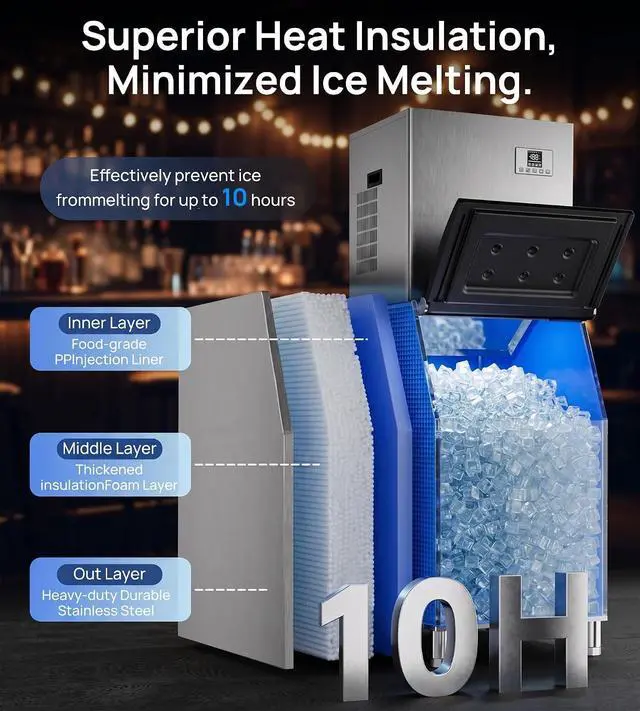 Alt view image 7 of 7 - Commercial Ice Maker Machine 450Lbs/24H with 250Lbs Storage, Self-Cleaning Mode, Industrial Ice Machine, Ice Ready in 7-15 min, Stainless Steel Ice Maker for Bar/Cafe/Restaurant/Business