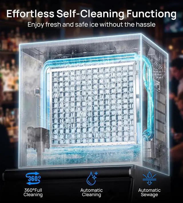 Alt view image 3 of 7 - Commercial Ice Maker Machine 450Lbs/24H with 250Lbs Storage, Self-Cleaning Mode, Industrial Ice Machine, Ice Ready in 7-15 min, Stainless Steel Ice Maker for Bar/Cafe/Restaurant/Business