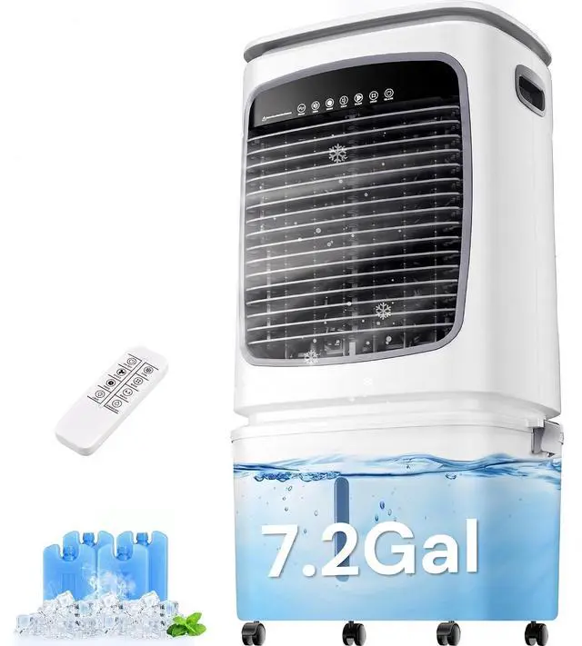 Main image of 3000CFM Swamp Cooler,3-IN-1 Evaporative Air Cooler with 7.2Gal Water Tank, 4 Ice Packs, Portable Air Conditioner with Remote Control,12H Timer,3 Speeds,Cooling Fan for Indoor,Outdoor Use (40IN)
