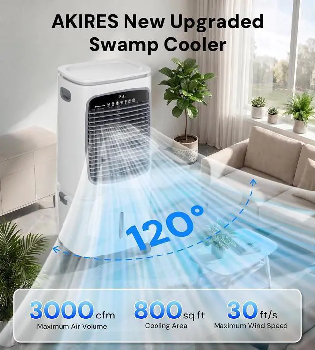 Alt view image 2 of 7 - 3000CFM Swamp Cooler,3-IN-1 Evaporative Air Cooler with 7.2Gal Water Tank, 4 Ice Packs, Portable Air Conditioner with Remote Control,12H Timer,3 Speeds,Cooling Fan for Indoor,Outdoor Use (40IN)