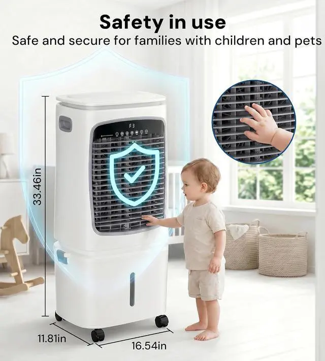 Alt view image 7 of 7 - 3000CFM Swamp Cooler,3-IN-1 Evaporative Air Cooler with 7.2Gal Water Tank, 4 Ice Packs, Portable Air Conditioner with Remote Control,12H Timer,3 Speeds,Cooling Fan for Indoor,Outdoor Use (40IN)
