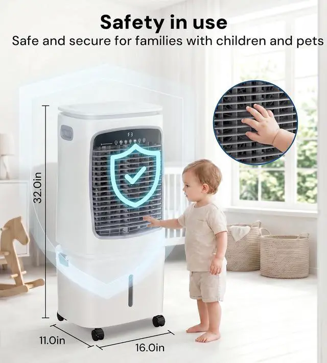 Alt view image 7 of 7 - 1800CFM Swamp Cooler,3-IN-1 Evaporative Air Cooler with 6.6Gal Water Tank, 4 Ice Packs, Portable Air Conditioner with Remote Control,12H Timer,3 Speeds,Cooling Fan for Indoor,Outdoor Use (30IN)