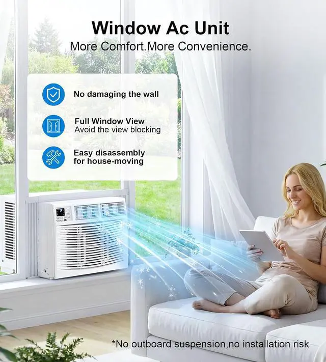 Alt view image 5 of 7 - Window Air Conditioner, 8,000BTU Air Conditioner Window Unit, Cools up to 350 Sq. Ft, Window AC with Cool, Fan, Dry, Sleep, Energy Saver, and Auto,6 Modes,24H Timer,Easy Install,Home,Office