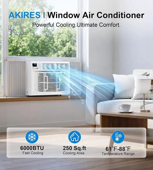 Alt view image 2 of 7 - Window Air Conditioner, 6,000BTU Air Conditioner Window Unit, Cools up to 250 Sq. Ft, Window AC with Cool, Fan, Dry, Sleep, Energy Saver, and Auto,6 Modes,24H Timer,Easy Install,Home,Office