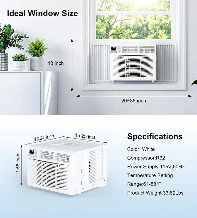 Alt view image 4 of 7 - Window Air Conditioner, 6,000BTU Air Conditioner Window Unit, Cools up to 250 Sq. Ft, Window AC with Cool, Fan, Dry, Sleep, Energy Saver, and Auto,6 Modes,24H Timer,Easy Install,Home,Office