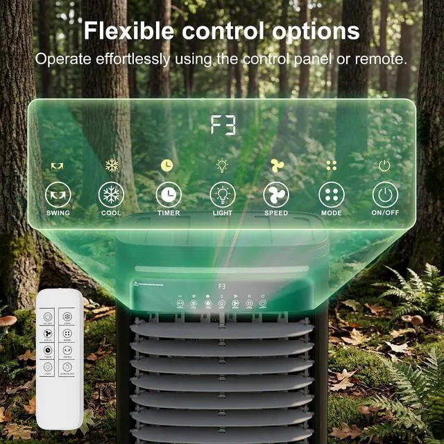 Alt view image 5 of 7 - Swamp Cooler Air Conditioner,2200CFM Portable Evaporative Air Cooler,Cooling Fan for Room Garage Patio,7 Gal Water Tank,3 Speeds,4 Ice Boxes,12H Timer,Remote,Black