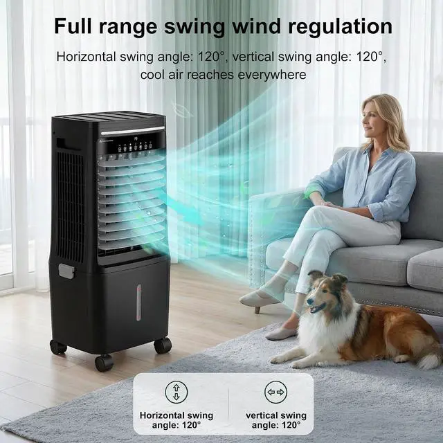 Alt view image 7 of 7 - Swamp Cooler Air Conditioner,2200CFM Portable Evaporative Air Cooler,Cooling Fan for Room Garage Patio,7 Gal Water Tank,3 Speeds,4 Ice Boxes,12H Timer,Remote,Black