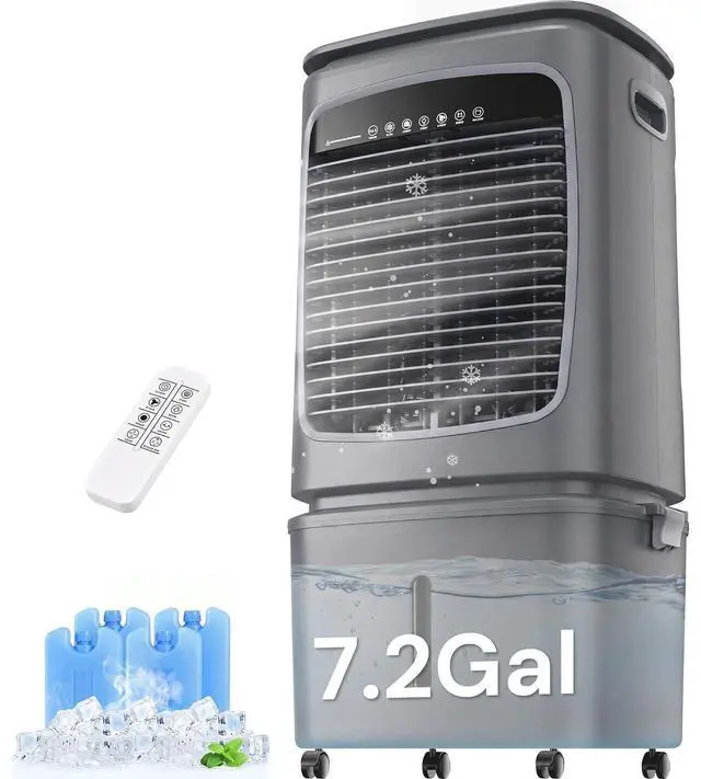 Main image of 3000CFM Swamp Cooler,Evaporative Air Cooler with 7.2-Gal Water Tank,4 Ice Packs,Evaporative Cooler for Outdoor Patio Commercial Use Grey