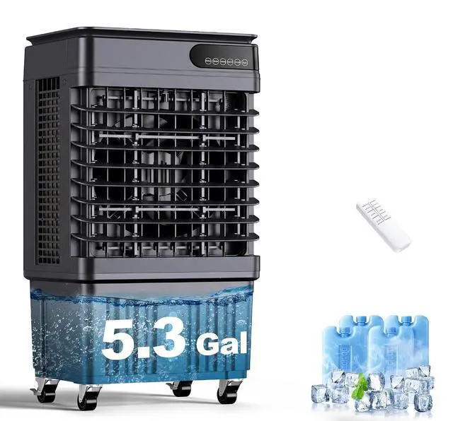 Main image of 1800CFM Swamp Cooler,Evaporative Air Cooler with 5.3-Gal Water Tank,4 Ice Packs,Evaporative Cooler for Outdoor Patio Garage Commercial Use Black