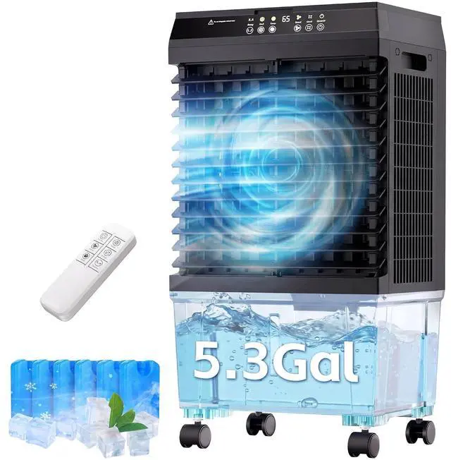 Main image of 1800CFM Swamp Cooler,Evaporative Air Cooler with 5.3-Gal Water Tank,4 Ice Packs,Evaporative Cooler for Outdoor Garage Commercial Use Black
