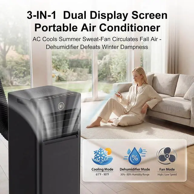 Alt view image 3 of 7 - Portable Air Conditioners,6,000 BTU Air Conditioner for Bedroom with Remote Control,Portable AC Unit With Fan & Dehumidifier,Cools Up To 300 Sq.Ft For Large Room With 24H Timer And Sleep Mode