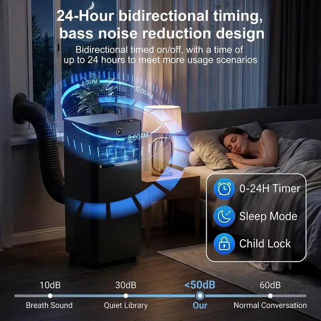 Alt view image 6 of 7 - Portable Air Conditioners,6,000 BTU Air Conditioner for Bedroom with Remote Control,Portable AC Unit With Fan & Dehumidifier,Cools Up To 300 Sq.Ft For Large Room With 24H Timer And Sleep Mode