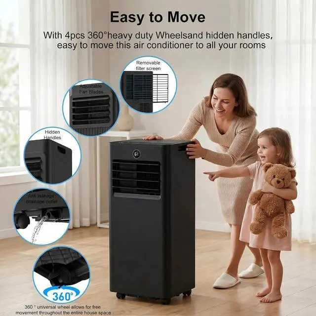 Alt view image 7 of 7 - Portable Air Conditioners,6,000 BTU Air Conditioner for Bedroom with Remote Control,Portable AC Unit With Fan & Dehumidifier,Cools Up To 300 Sq.Ft For Large Room With 24H Timer And Sleep Mode