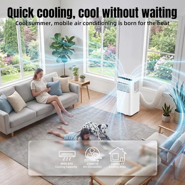 Alt view image 2 of 7 - 4000 BTU Portable Air Conditioners,3-IN-1 Portable AC Unit With Fan & Dehumidifier,Remote Control,24H Timer,Sleep Modes,Cools Room Up To 300 sq.ft,Suitable for Bedroom,Room,Office,Apartment