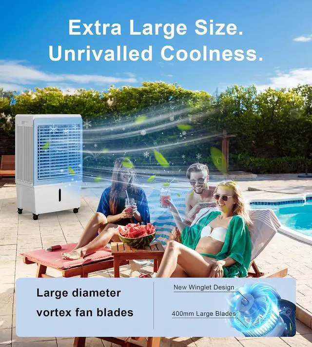 Alt view image 2 of 7 - 3800CFM Large Swamp Cooler with 10-Gal Water Tank,3-IN-1 Evaporative Air Cooler with Remote Control,4 Ice Packs,12H Timer, Evaporative Cooler for Indoor,Outdoor,Garage Use(41IN)