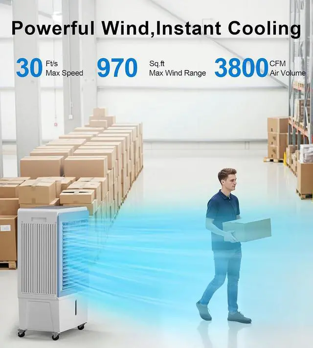 Alt view image 6 of 7 - 3800CFM Large Swamp Cooler with 10-Gal Water Tank,3-IN-1 Evaporative Air Cooler with Remote Control,4 Ice Packs,12H Timer, Evaporative Cooler for Indoor,Outdoor,Garage Use(41IN)