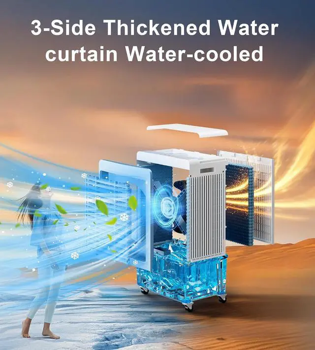Alt view image 3 of 7 - 3800CFM Large Swamp Cooler with 10-Gal Water Tank,3-IN-1 Evaporative Air Cooler with Remote Control,4 Ice Packs,12H Timer, Evaporative Cooler for Indoor,Outdoor,Garage Use(41IN)