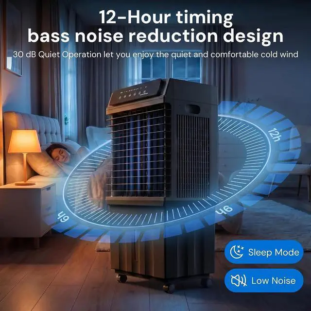Alt view image 5 of 7 - 1800CFM Swamp Cooler,Evaporative Air Cooler with Remote Control,Air Cooler with 4-Gal Water Tank,120°Oscillation,4 Ice Packs,12H Timer,Cooling Fans for Outdoor,Indoor Use,Black