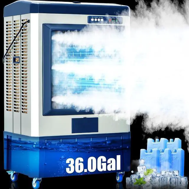 Main image of 8979 CFM Swamp Cooler, 55" Evaporative Air Cooler with 36-Gal Auto-Fill Tank & 5 Ice Packs, 3 Speeds, 120° Oscillation, Heavy Duty Portable Cooling Fan for Patio, Garage, Indoor, Outdoor,Blue