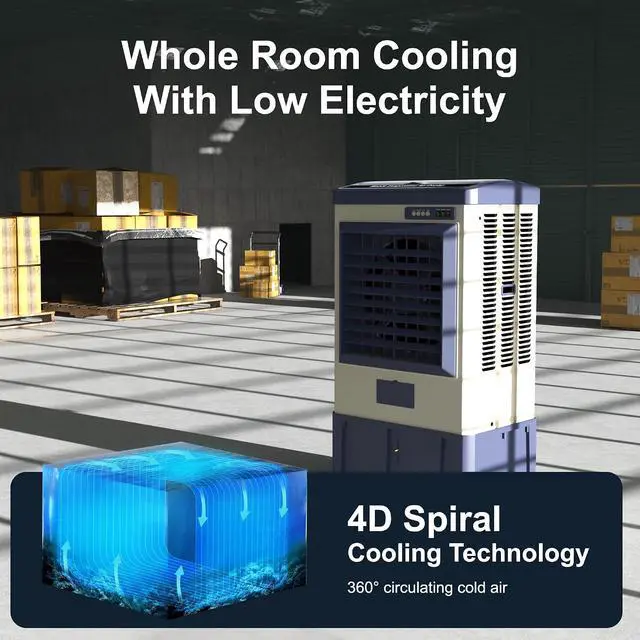 Alt view image 7 of 7 - 3600 CFM Swamp Cooler, 32" Evaporative Air Cooler with 7.8-Gal Auto-Fill Tank & 3 Ice Packs, 3 Speeds, 120° Oscillation, Heavy Duty Portable Cooling Fan for Patio, Garage, Indoor, Outdoor,Blue