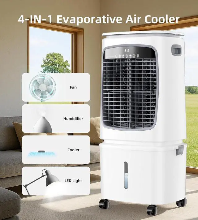 Alt view image 4 of 7 - 3000CFM Swamp Cooler, Evaporative Air Cooler for 800Sq.ft of Space, Air Cooler with 7.2-Gal Water Tank, 120°Oscillation,4 Ice Packs,12H Timer, Cooling Fans for Outdoor,Indoor Use