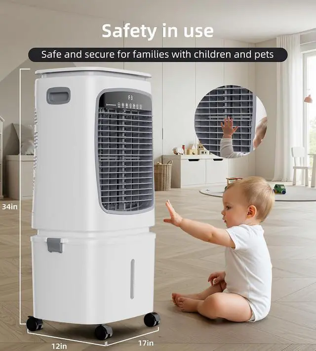 Alt view image 7 of 7 - 3000CFM Swamp Cooler, Evaporative Air Cooler for 800Sq.ft of Space, Air Cooler with 7.2-Gal Water Tank, 120°Oscillation,4 Ice Packs,12H Timer, Cooling Fans for Outdoor,Indoor Use