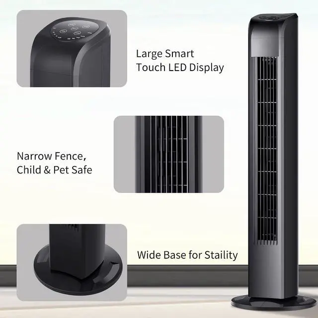 Alt view image 7 of 7 - Oscillating Tower Fan 30 Inch Portable Light-Weight Space-Saving Quiet Bladeless Floor Fan for Office kitchen Living Room Tower Fan with Remote Control,3 Speeds,3 Modes,7.5H Timer