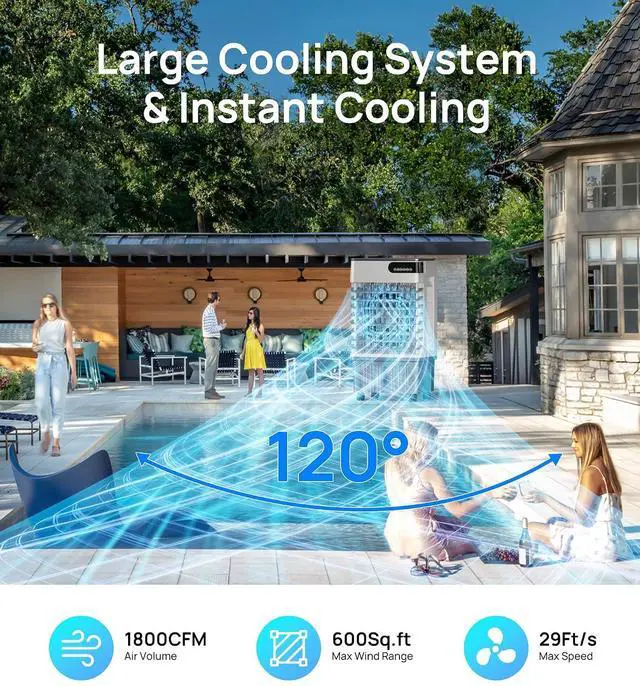 Alt view image 2 of 7 - 1800CFM Swamp Cooler,Evaporative Air Cooler with 5.3-Gal Water Tank,4 Ice Packs,Evaporative Cooler for Outdoor Patio Garage Commercial Industrial Use (29IN)