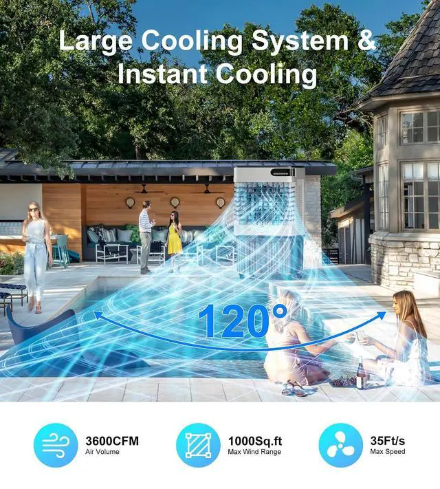 Alt view image 2 of 7 - 3600CFM Swamp Cooler,Evaporative Air Cooler with 13.5-Gal Water Tank,4 Ice Packs,Evaporative Cooler for Outdoor Patio Garage Commercial Industrial Use (40IN)